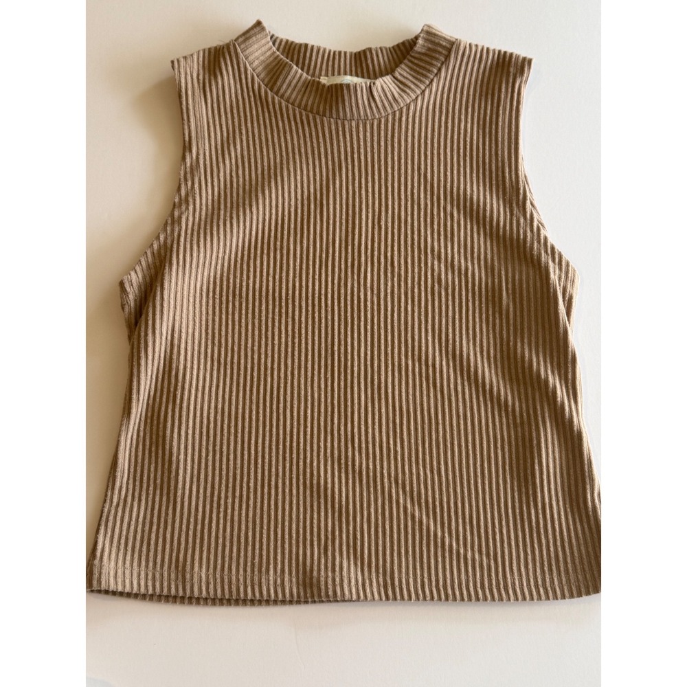 Jun & Ivy Tan Ribbed Knit Sleeveless Tank Top Crew Neck L